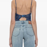 Diesel Blue Patterned Shoulder Silhouette Bodysuit