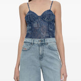 Diesel Blue Patterned Shoulder Silhouette Bodysuit