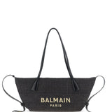 Balmain Black Monogramming Embroidered Raffia Tote