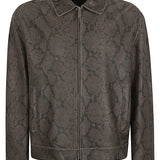 Emporio Armani Green Python Printed Carved Leather Blouson