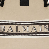 Balmain Beige Canvas Leather Bucket Bag