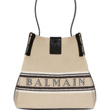 Balmain Beige Canvas Leather Bucket Bag