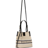 Balmain Beige Canvas Leather Bucket Bag