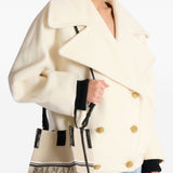 Balmain Beige Canvas Leather Bucket Bag