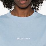 Balenciaga Cerulean Blue Embroidered Logo Tee
