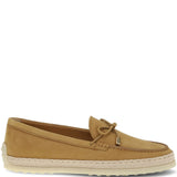 Tod's Camel Raffia Trim Loafers