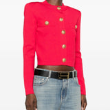 Balmain Fuchsia Buttoned Crewneck Cardigan Sweater