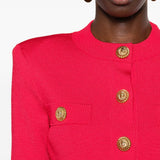 Balmain Fuchsia Buttoned Crewneck Cardigan Sweater