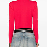 Balmain Fuchsia Buttoned Crewneck Cardigan Sweater