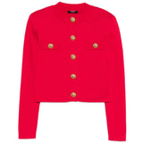 Balmain Fuchsia Buttoned Crewneck Cardigan Sweater