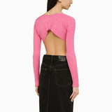 Jacquemus Pink Cropped RibbedTexture Cardigan Front Logo