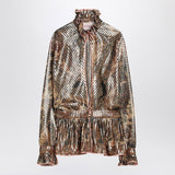 Valentino Metallic Beige Pleated Shirt Wide Sleeves