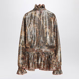 Valentino Metallic Beige Pleated Shirt Wide Sleeves