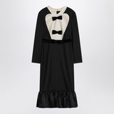 Valentino Black Midi Dress With Velvet Bow Satin Hem