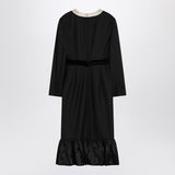 Valentino Black Midi Dress With Velvet Bow Satin Hem