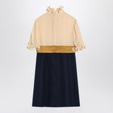 Valentino Beige Blue Ruffled Bow Extravagant Dress