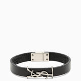 Saint Laurent Black Leather Logo Bracelet