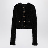 Balenciaga Black Cropped Tweed Cardigan Button Placket
