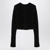Balenciaga Black Cropped Tweed Cardigan Button Placket