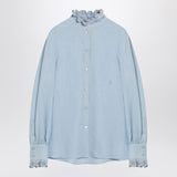 Valentino Light Blue Perforated Ruffle Collar Shirt