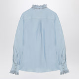 Valentino Light Blue Perforated Ruffle Collar Shirt