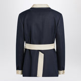 Valentino Blue Belted Jacket With IvoryTrim Detailing
