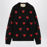 Valentino Black Red Heart Jacquard Oversized Sweater