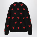Valentino Black Red Heart Jacquard Oversized Sweater