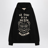 Valentino Black Hooded Sweatshirt With LeChat Patch
