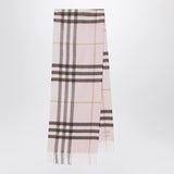 Burberry Pink Checkered Pattern Scarf Fringed Edges