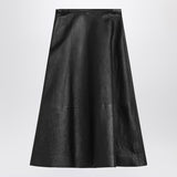 Balenciaga Black Vintage Leather Flared Midi Skirt