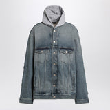 Balenciaga Hooded Blue Denim Jacket Front Button Logo