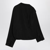 Balenciaga One Shoulder Black Poplin Long Sleeve Shirt