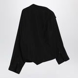 Balenciaga One Shoulder Black Poplin Long Sleeve Shirt