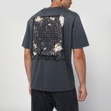 Amiri Distressed Washed Black Embroidered Logo Tee