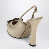 Dolce Gabbana Cream SatinSheen Bow Detail Slingback