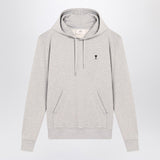 Ami Paris Grey Hoodie With Drawstring Chest Embroidery