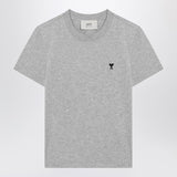 Ami Paris Grey Cotton TShirt EmbroideredChestLogo Detail