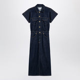 Ganni Blue RoseEmbroidered GoldButtonFront Classic Dress
