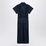 Ganni Blue RoseEmbroidered GoldButtonFront Classic Dress