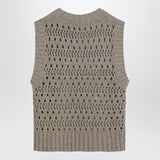 GANNI Grey Perforated Round-Neckline Gilet LogoInlay
