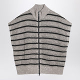 Brunello Cucinelli Beige Striped High Collar Cardigan