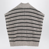 Brunello Cucinelli Beige Striped High Collar Cardigan