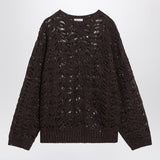 Brunello Cucinelli Brown Perforated Crew Neck Sweater