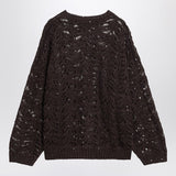 Brunello Cucinelli Brown Perforated Crew Neck Sweater