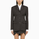 Off White Grey Pinstripe SingleBreasted Elegant Jacket