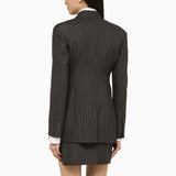 Off White Grey Pinstripe SingleBreasted Elegant Jacket