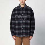Palm Angels Navy Check Overshirt Studded Collar Details