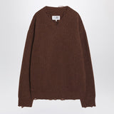 MM6 Maison Margiela Distressed brown wool-blend sweater