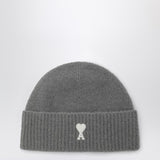Ami Paris Charcoal Patchwork Embroidered Beanie Texturing